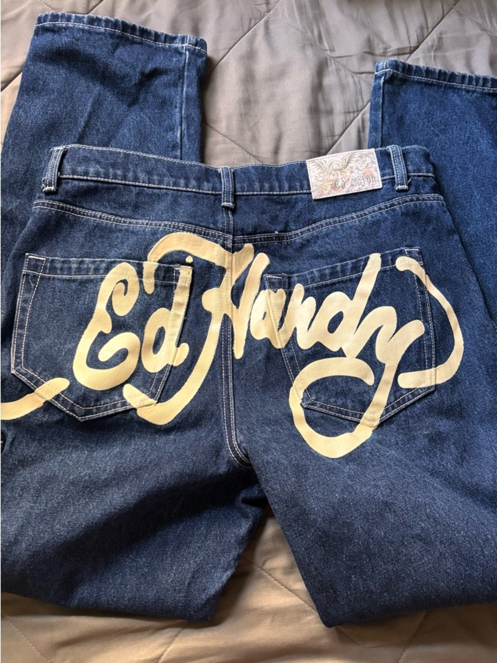 Ed Hardy Dark Blue Jeans with Cream Signature Script
